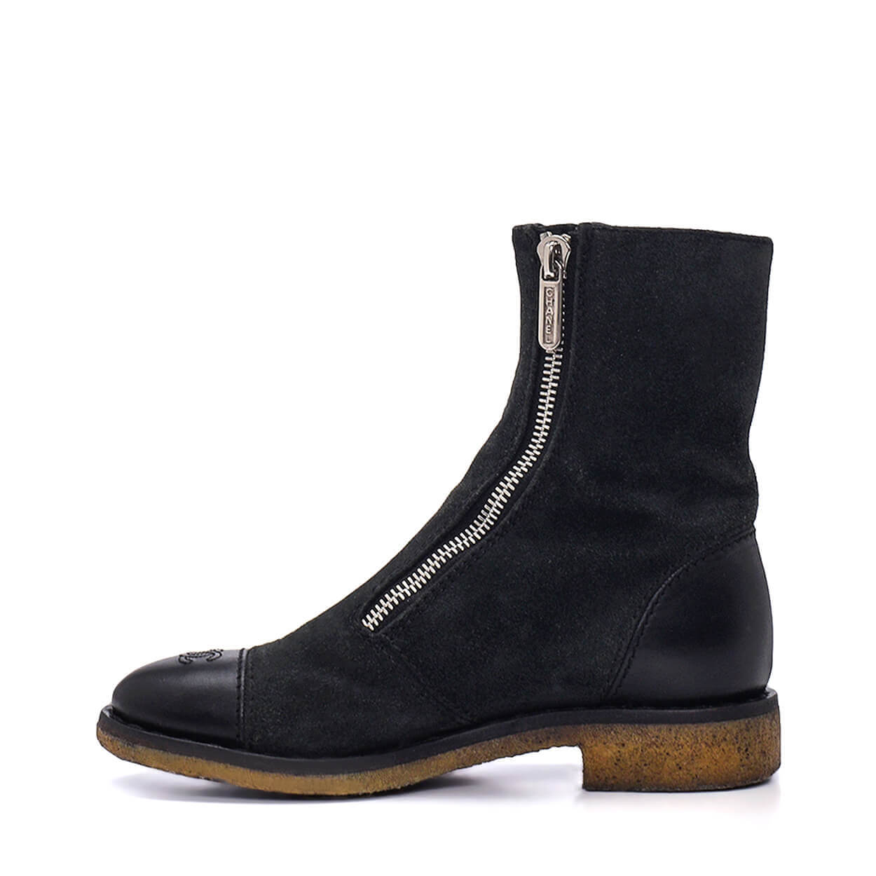 Chanel - Black Suede Zip Details Boots 